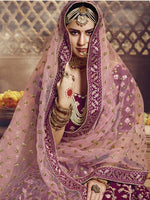 Thumbnail for Myra Wine Heavy Embroidered Georgette Lehenga - Distacart