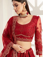 Thumbnail for Myra Red Heavy Embroidered Net Lehenga - Distacart