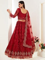 Thumbnail for Myra Red Heavy Embroidered Net Lehenga - Distacart