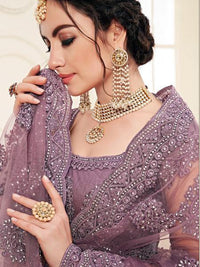 Thumbnail for Myra Violet Heavy Embroidered Net Lehenga - Distacart