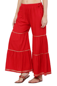 Thumbnail for PAVONINE Red Color 3-Panels Golden Gota Flared Sharara For Women - Distacart