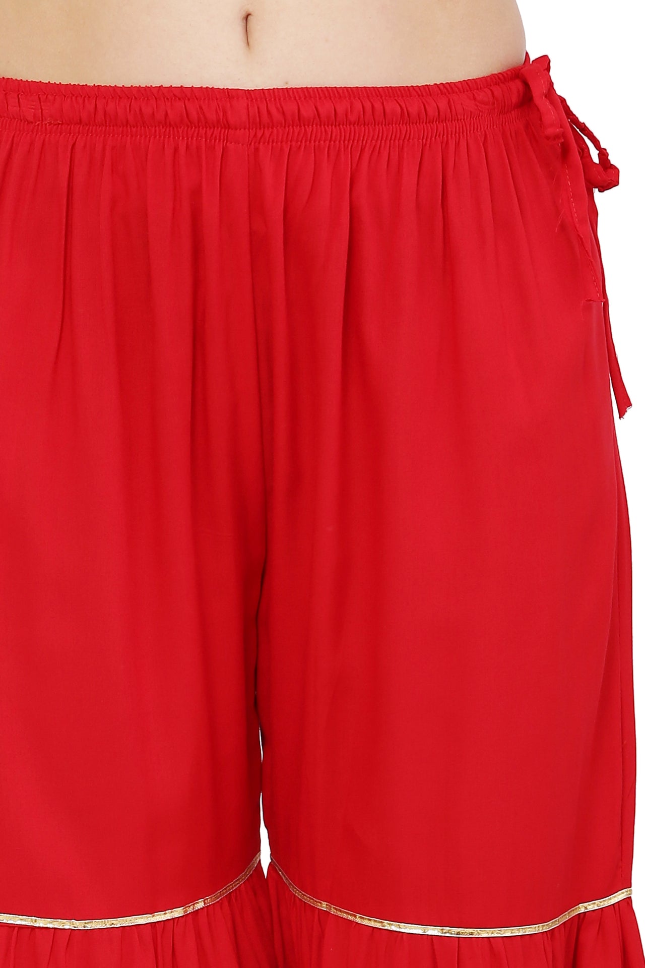 PAVONINE Red Color 3-Panels Golden Gota Flared Sharara For Women - Distacart