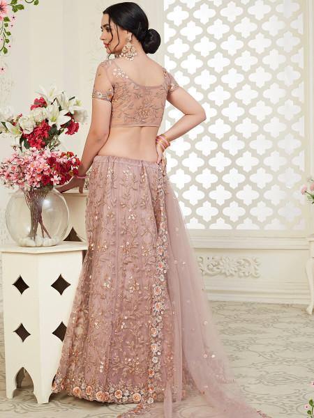 Beautiful Dusty Pink Heavy Embroidered Net Lehenga