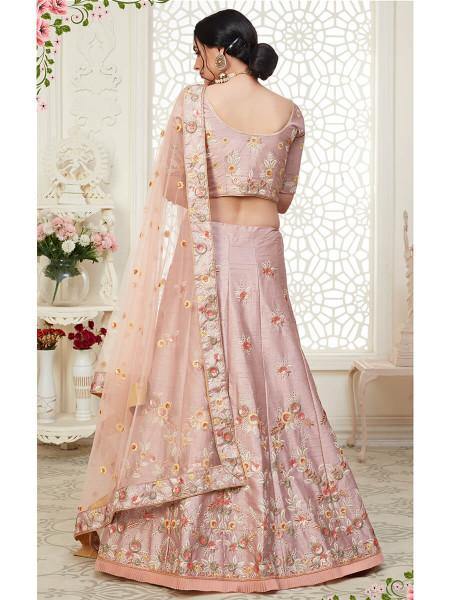 Myra Peach Mulberry Embroidered Lehenga