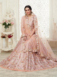 Thumbnail for Myra Peach Mulberry Embroidered Lehenga