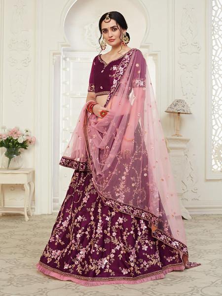 Myra Wine Mulberry Embroidered Lehenga
