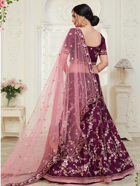 Myra Wine Mulberry Embroidered Lehenga