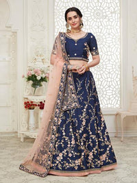 Thumbnail for Myra Navy Blue Mulberry Embroidered Lehenga