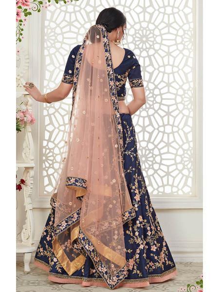 Myra Navy Blue Mulberry Embroidered Lehenga online