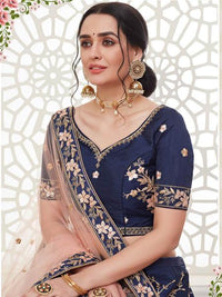Thumbnail for Myra Navy Blue Mulberry Embroidered Lehenga online