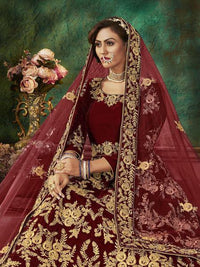 Thumbnail for Myra Maroon Velvet Embroidered Anarkali