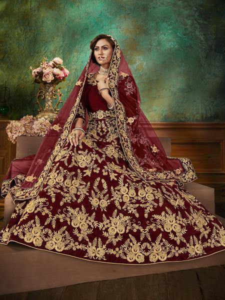 Maroon Velvet Embroidered Anarkali Suit