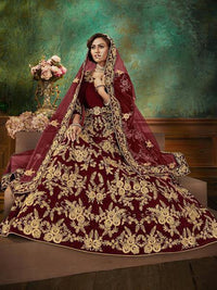 Thumbnail for Maroon Velvet Embroidered Anarkali Suit