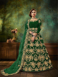 Thumbnail for Green Velvet Embroidered Anarkali