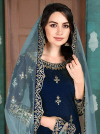 Thumbnail for Myra Navy Blue Art Silk Embroidered Patiyala Suit - Distacart