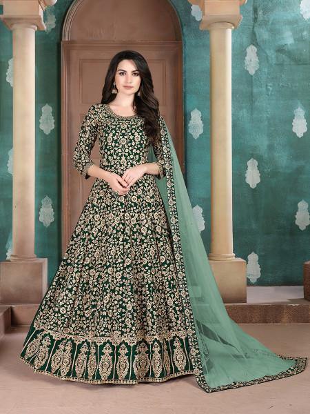 Myra Green Georgette Embroidered Anarkali Suit - Distacart