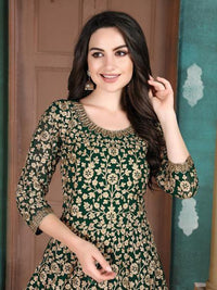 Thumbnail for Myra Green Georgette Embroidered Anarkali Suit - Distacart