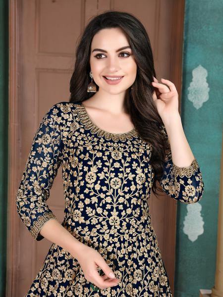 Myra Beautiful Navy Blue Georgette Embroidered Anarkali Suit Online
