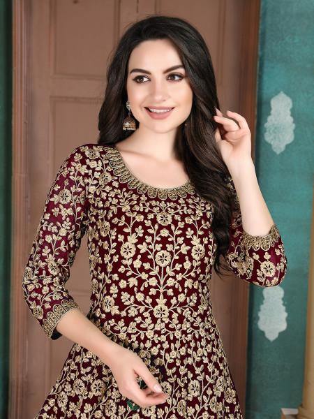 Myra Beautiful Maroon Georgette Embroidered Anarkali Suit online