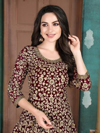 Thumbnail for Myra Beautiful Maroon Georgette Embroidered Anarkali Suit online