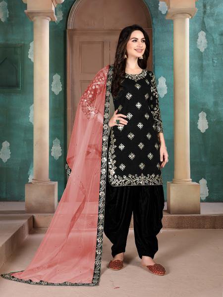 Myra Black Art Silk Embroidered Patiyala Suit Online