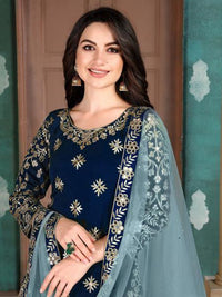 Thumbnail for Myra Navy Blue Art Silk Embroidered Traditional Patiala Suit online