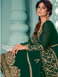 Thumbnail for Green Embroidered Real Georgette Anarkali Suit