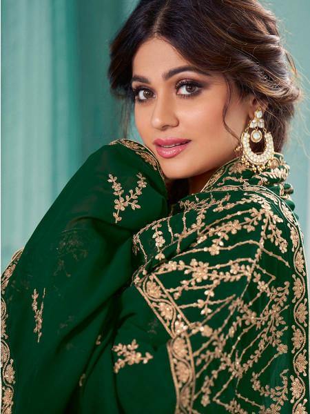 Green Embroidered Real Georgette Anarkali