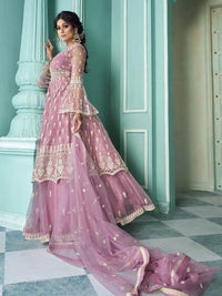 Thumbnail for Myra Dusty Pink Heavy Embroidered Designer Gharara Suit