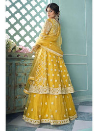 Thumbnail for Myra Yellow Heavy Embroidered Gharara Suit