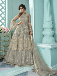 Thumbnail for Myra Dusty Grey Beautiful Heavy Embroidered Gharara Suit