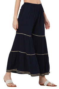 Thumbnail for PAVONINE Navy Blue Color 3-Panels Golden Gota Flared Sharara For Women - Distacart