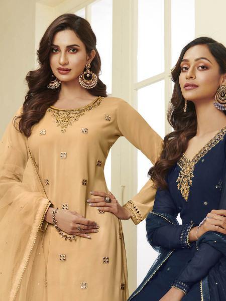 Myra Musturd Yellow Georgette Embroidered Palazzo Sui - Distacart