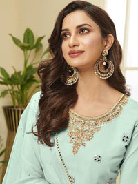 Thumbnail for Myra Aqua Blue Georgette Embroidered Palazzo Suit - Distacart