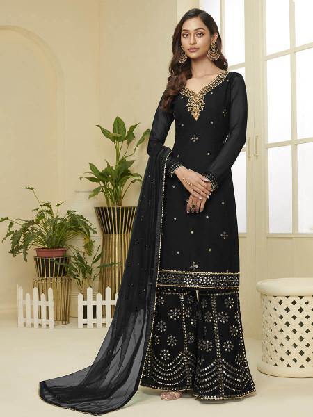 Myra Black Georgette Embroidered Palazzo Suit online