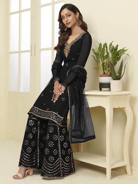 Myra Black Georgette Embroidered Palazzo Suit