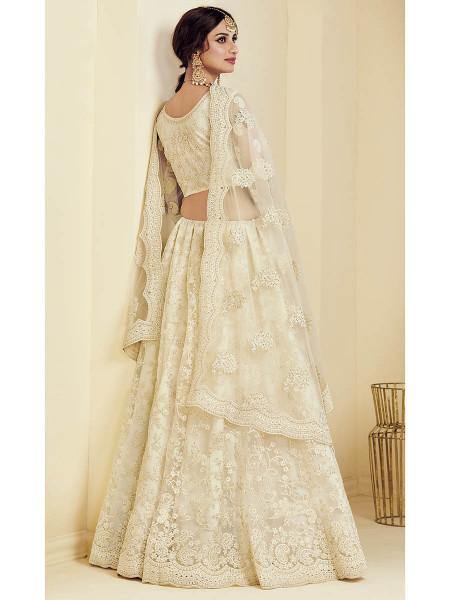 Fashion Off White Heavy Embroidered Net Bridal Lehenga
