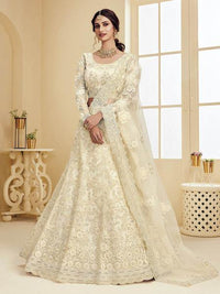 Thumbnail for Myra Beautiful Off White Heavy Embroidered Net Bridal Lehenga
