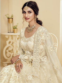 Thumbnail for Myra Beautiful Off White Heavy Embroidered Net Bridal Lehenga online