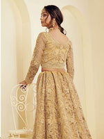 Thumbnail for Myra Golden Heavy Embroidered Net bridal Lehenga - Distacart