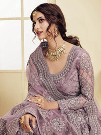 Thumbnail for Myra Violet Heavy Embroidered Net Bridal Lehenga