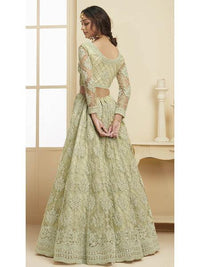 Thumbnail for Myra Mint Green Heavy Embroidered Net bridal Lehenga - Distacart