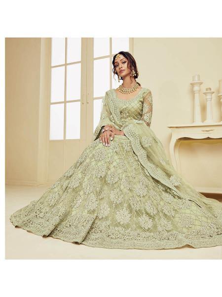 Myra Mint Green Heavy Embroidered Net bridal Lehenga - Distacart