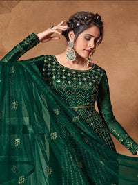 Thumbnail for Myra Deep Green Butterfly Net Embroidered Anarkali