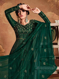 Thumbnail for Myra Deep Green Butterfly Net Embroidered Anarkali Suit Online