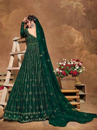 Thumbnail for Deep Green Butterfly Net Embroidered Anarkali Suit