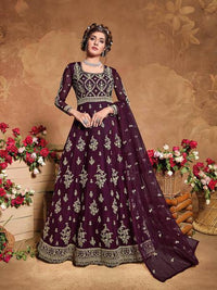 Thumbnail for Myra Purple Butterfly Net Embroidered Anarkali Suit