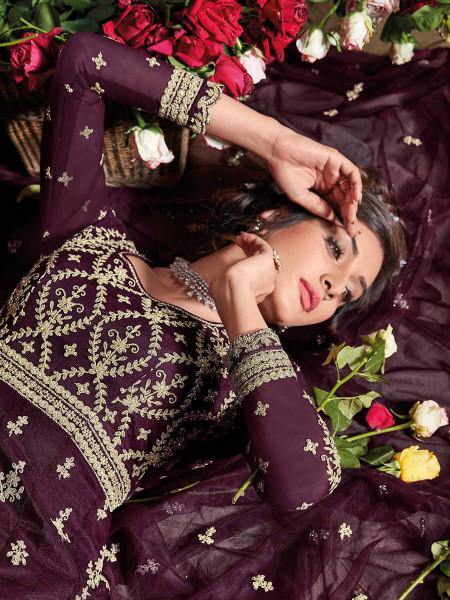 Myra Purple Butterfly Net Embroidered Anarkali Suit