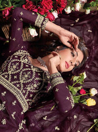 Thumbnail for Myra Purple Butterfly Net Embroidered Anarkali Suit