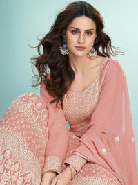 Thumbnail for Myra Peach Real Georgette with Luckhnavi work Anarkali Suit